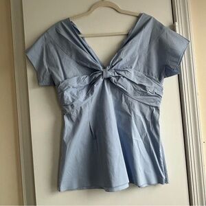 Ann Taylor Short Sleeve Blue V Neck Blouse Fit and Flare Preppy Workwear Sz 12